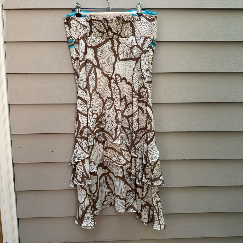 Signature by Sangria Strapless Dress with Brown and White Pattern - Picture 2 of 2